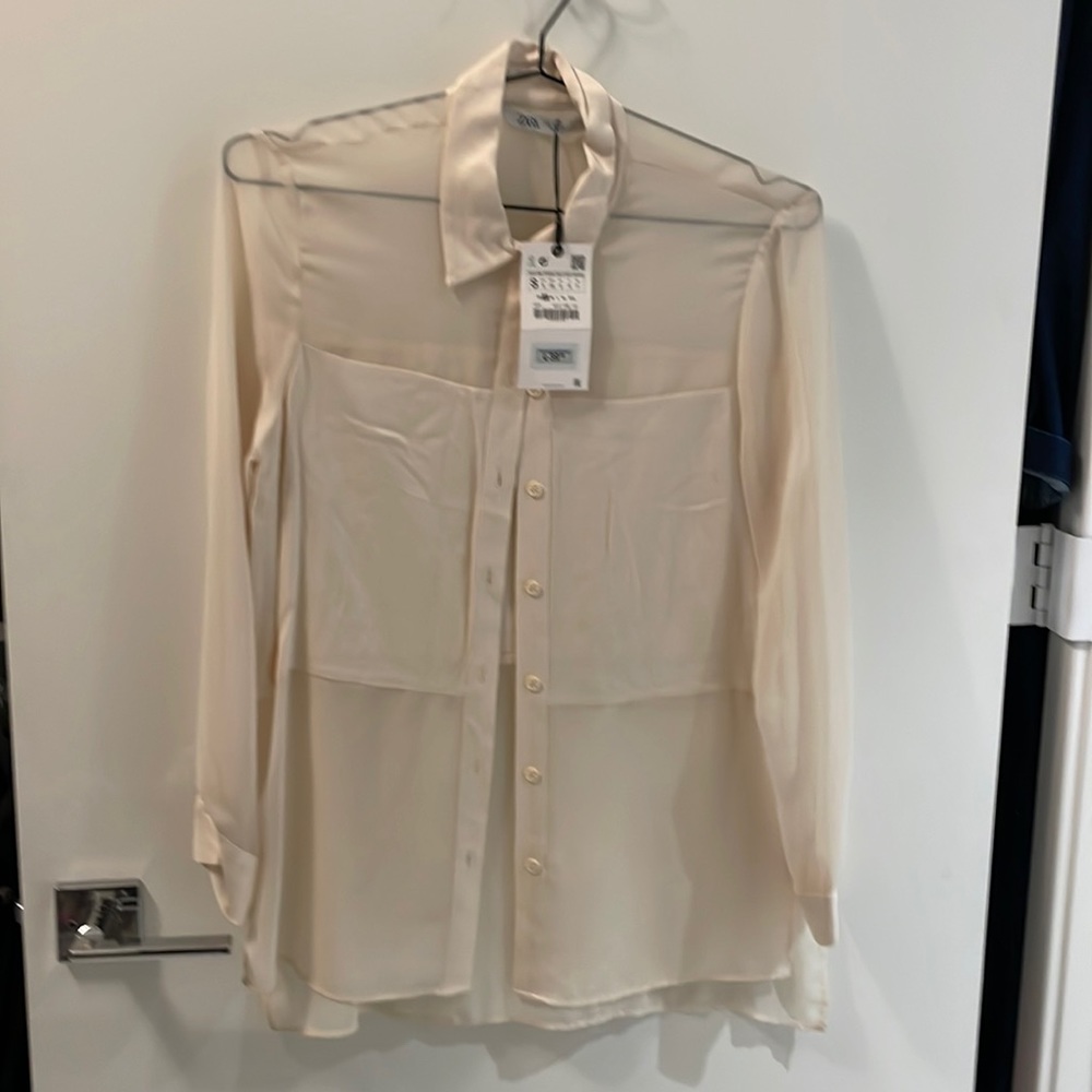 Egg shell Zara sheer button up blouse